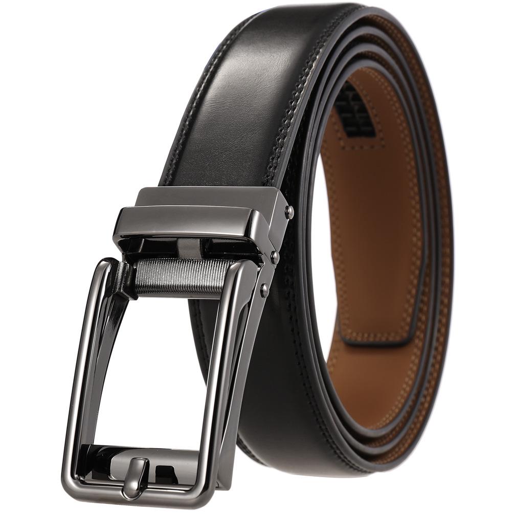 Casual Alloy Automatic Buckle Cowhide Belt, Reverse Pull Design