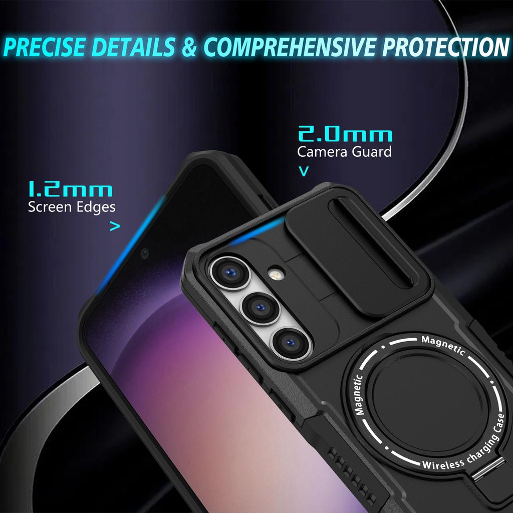 For Samsung Galaxy S24+ Case Slide Lens Window Kickstand Protective Cover Compatible with MagSafe
