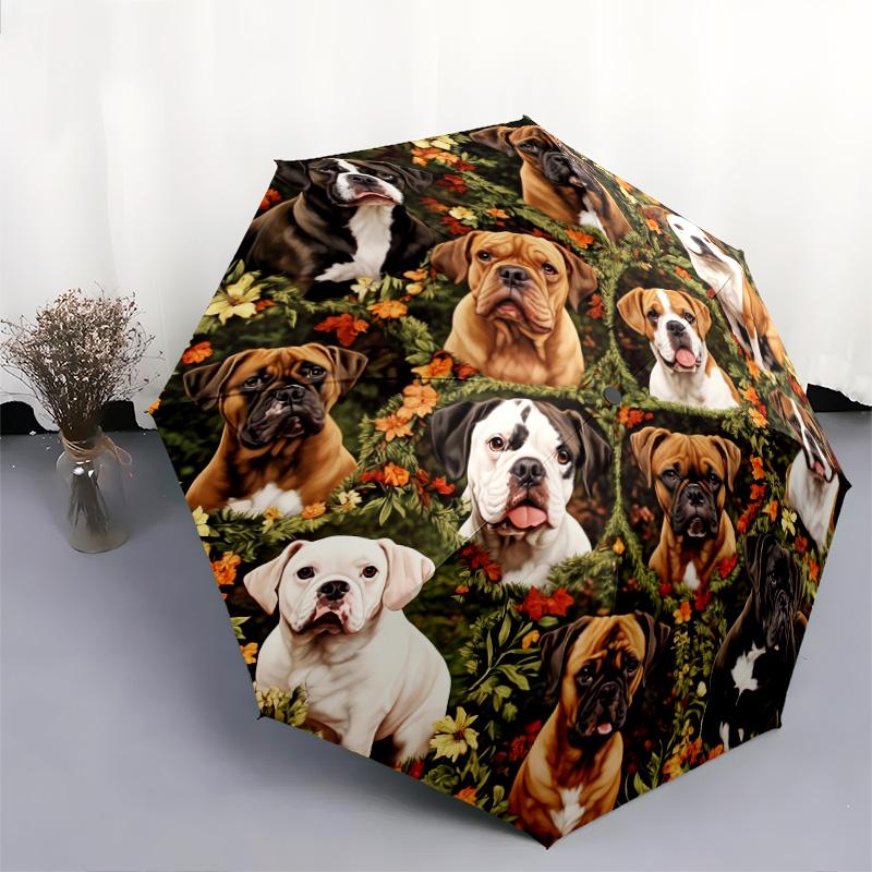 Circle Animals pattern, automatic folding umbrella, portable and foldable design, 8 ribs, a Christmas or birthday gift.