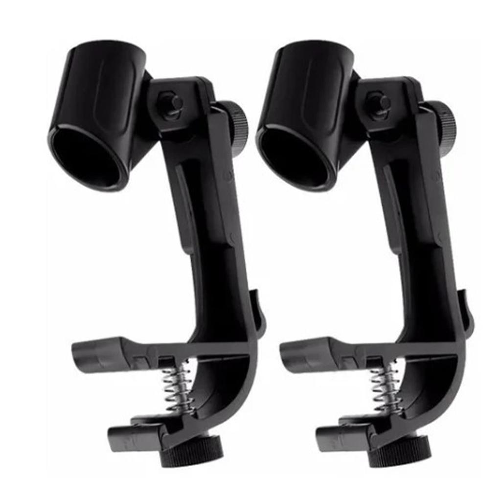 Alomejor Drum Microphone Clip 2 Pieces Adjustable Stand 180° Rotation Shockproof Mount Compatible with 18-28mm Microphones Plastic