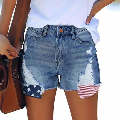 European & American Retro High-Waisted Floral Ripped Denim Shorts - Women's Slim Fit Jeans