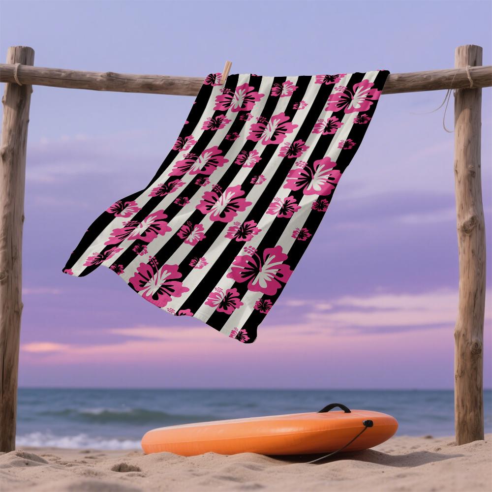 Hibiskus Streifen Übergroßes Mikrofaser Strandtuch Sandfest Schnelltrocknend, Saugfähig für Schwimmbad Reisen Camping