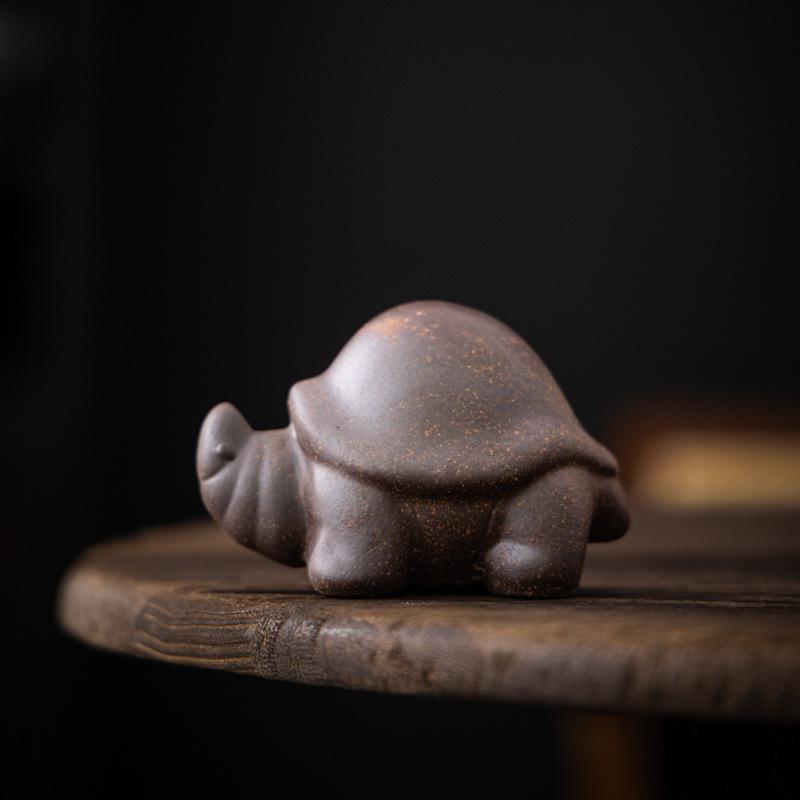 Old Rock Mud Cute Cat Turtle Ingot Tea Pet Ornament Tea Table Decoration Retro Small Ornament Ceramic Tea Path Cover