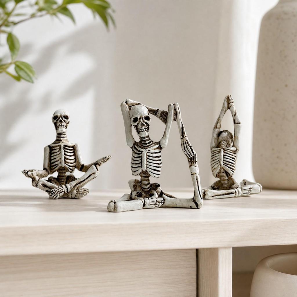 3 Pieces Stretching Skeleton Figurine VintagePale Meditative Stretch Statue Realistic