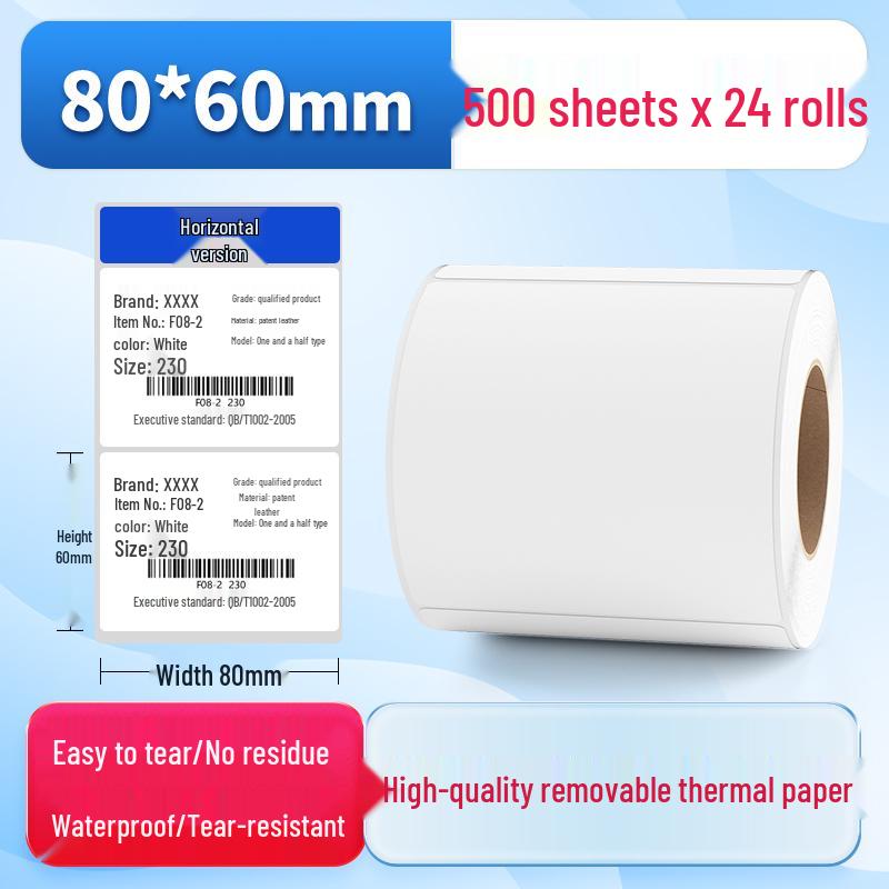 Waterproof Synthetic Thermal Label Paper 60x40 - Freezer Safe, Self-Adhesive, Durable
