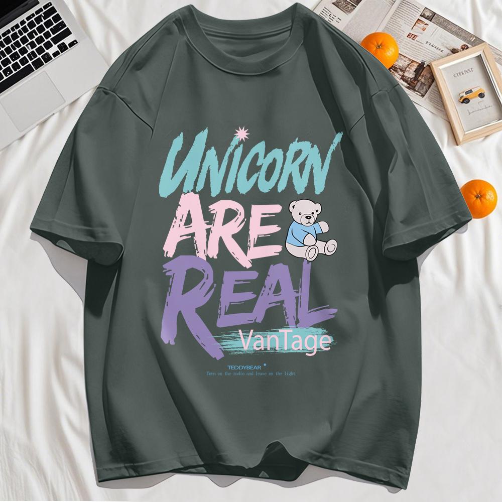 Unicorn Are Real Print T-Shirt Mens Summer Casual Comfortable Clothes Fashion Crewneck T Shirt Loose Cotton Streetwear