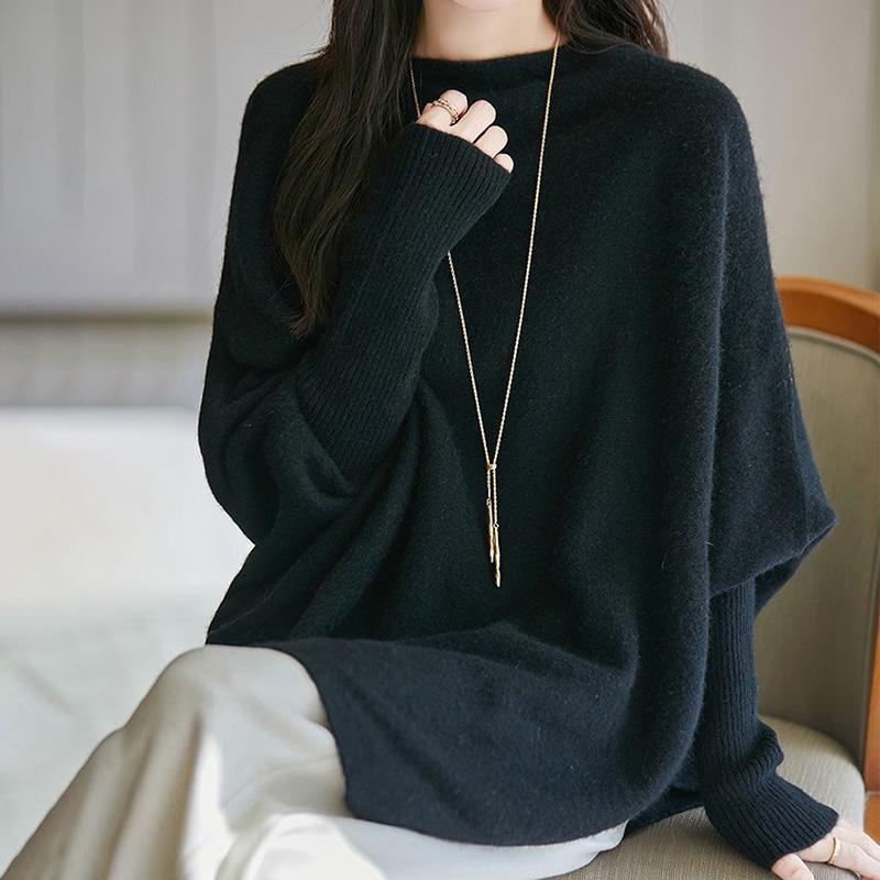 Sweter damski zimowy gruby ciepły dzianinowy z wysokim dekoltem elastyczny z długim rękawem oversize topy