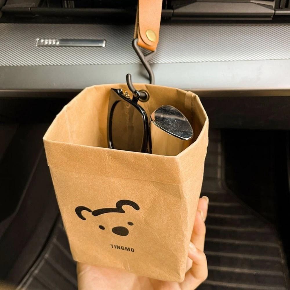 Multipurpose Vehicle Organizer Bear Shaped Kraft Paper Storage Bag Car Air Vent Trash Can  Car Use