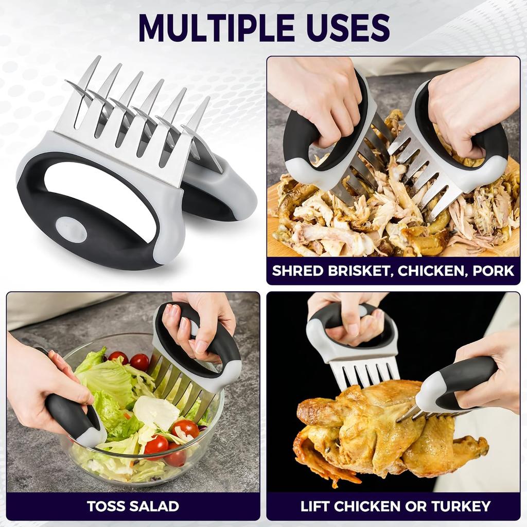 2 Pcs Meat Shredder Claws with Ultra-Sharp Blades for Shredding Meat Handle Chicken Shredder Turkey Lifters BBQ Grilling Gifts