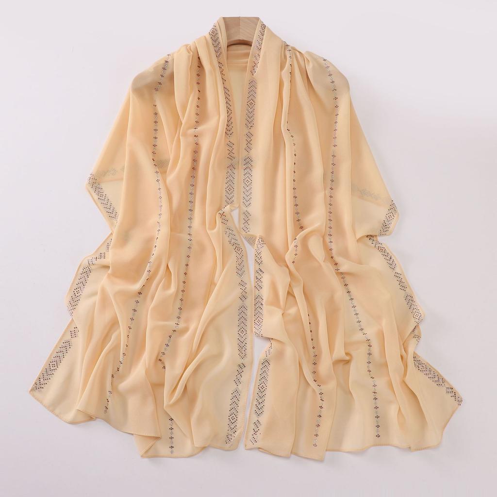 Diamond Pearl Chiffon Hijabs For Women Muslim Fashion Long Shawl Head Wrap For Women Turbans For Women Ramadan Turban Femme