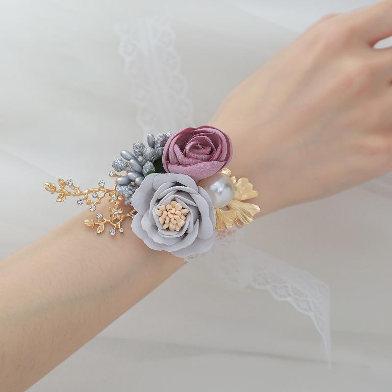 Grenzüberschreitende Hochzeitsrequisiten: Koreanischer Stil Braut & Bräutigam Simulationsblumen, Brautjungfern- & Trauzeugen-Anstecksträußchen, Kleine Geschenke