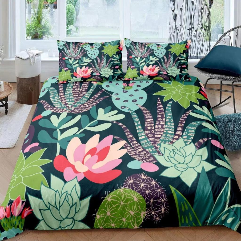 Green Cactus Down Comforter Set Bedding Set 3-piece Duvet Cover Set