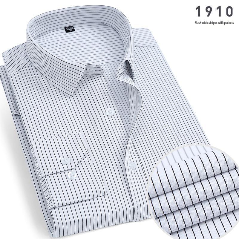 2025 Men's Non-Iron Long Sleeve Blue Striped Shirt: Spring & Autumn Business Wear
