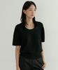 Lingseoul Scoop Neck Boucle Knit Top-Black