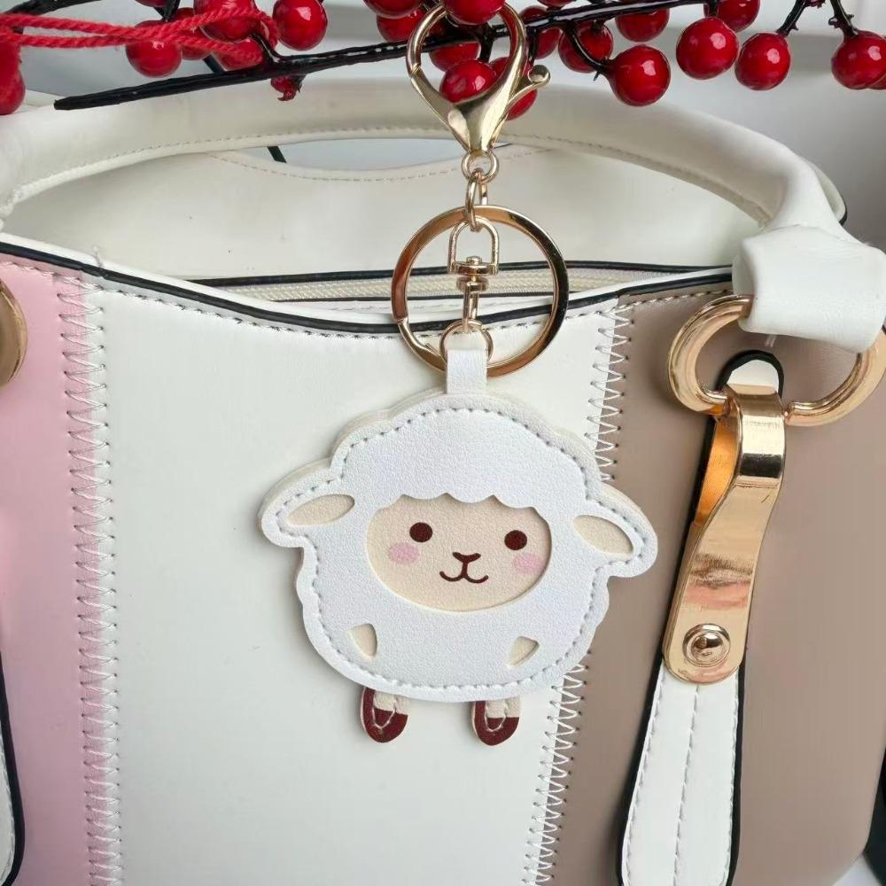 PU Leather Sheep Keychain Lightweight Cartoon Lamb Charm Fun Cute Car Keyring  Party Favor