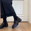 Women Platform Loafers Spring Autumn Slip on Vintage Chunky Leather Shoes Fashion Buckle Strap Height Increase Middle Heel Shoes