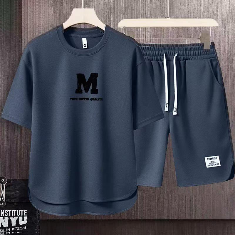 

Мужской модный повседневный летний костюм-двойка 2023 года: Свободная рубашка с коротким рукавом и шорты для подростков и студентов 2XL серый