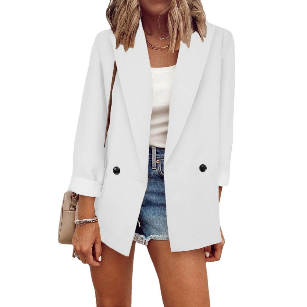 2025 Autumn Winter Women's Solid Color Blazer, Notched Lapel Long Sleeve Office Chic Jacket, Business Casual Trench Coat for Workwear