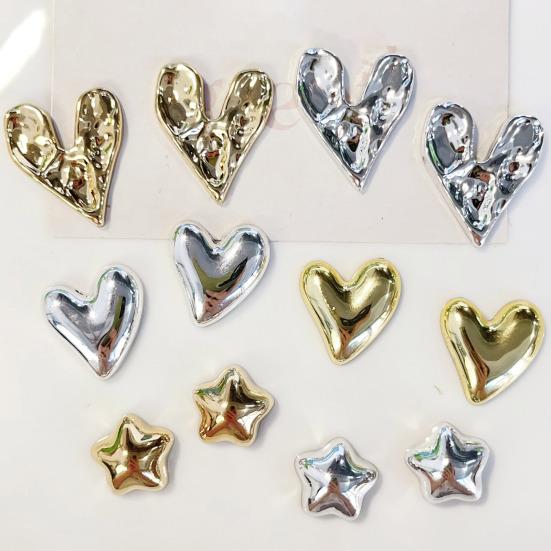 100Pcs Electroplated Star Heart Charms Metallic Flat Back Hearts Stars Decorations DIY Accessories for Craft Projects Jewelry Making Phone Cases