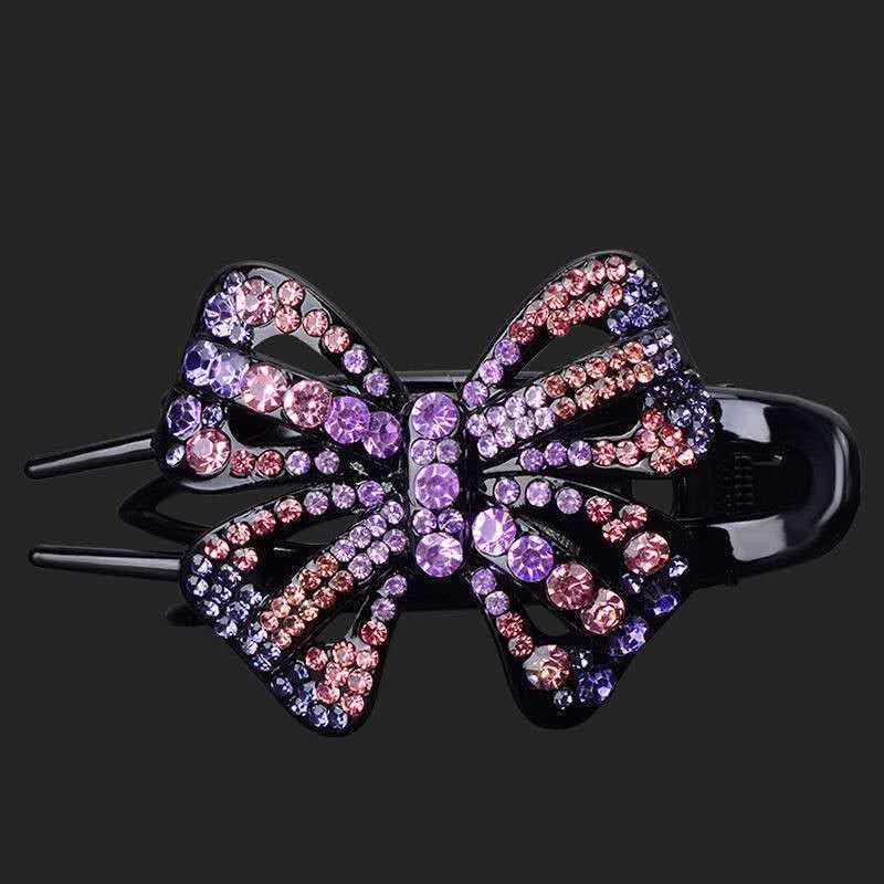 Koreanische Elegante Strass Schleife Haarspange - Drei-Zahn Entenschnabel für Hochsteckfrisuren