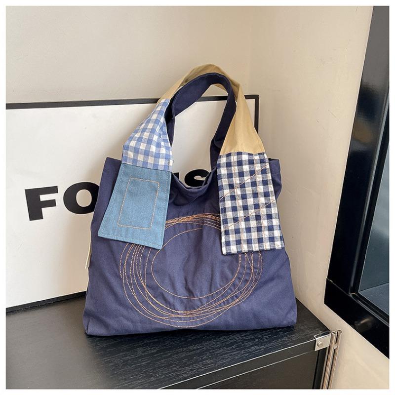 Embroidered Canvas Bag Women's Large-capacity New Summer Versatile Casual Shoulder Bag College Student Tote Bag