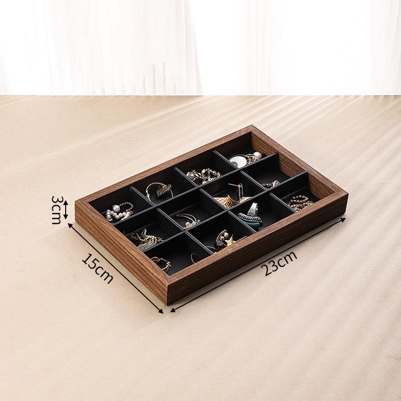 Shopping Mall Counter Jewelry Tray Display Walnut Box Flannel Jewelry Storage Large Capacity Ring Necklace Display Tray