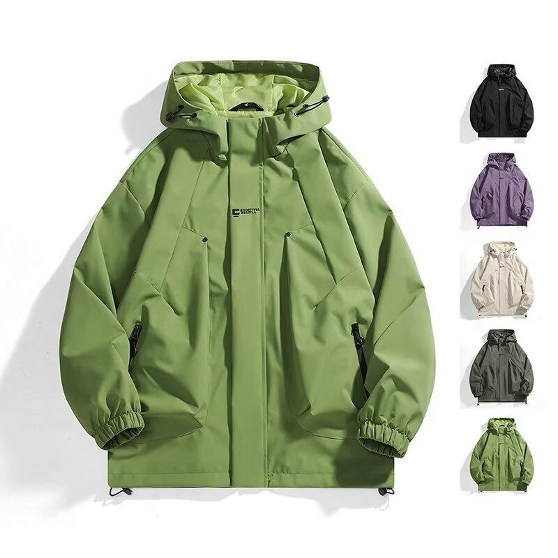 Men's Spring 2024 American Windbreaker: Mountain-Style, Outdoor, Three-Proof, Casual, Loose-Fit Hooded Jacket