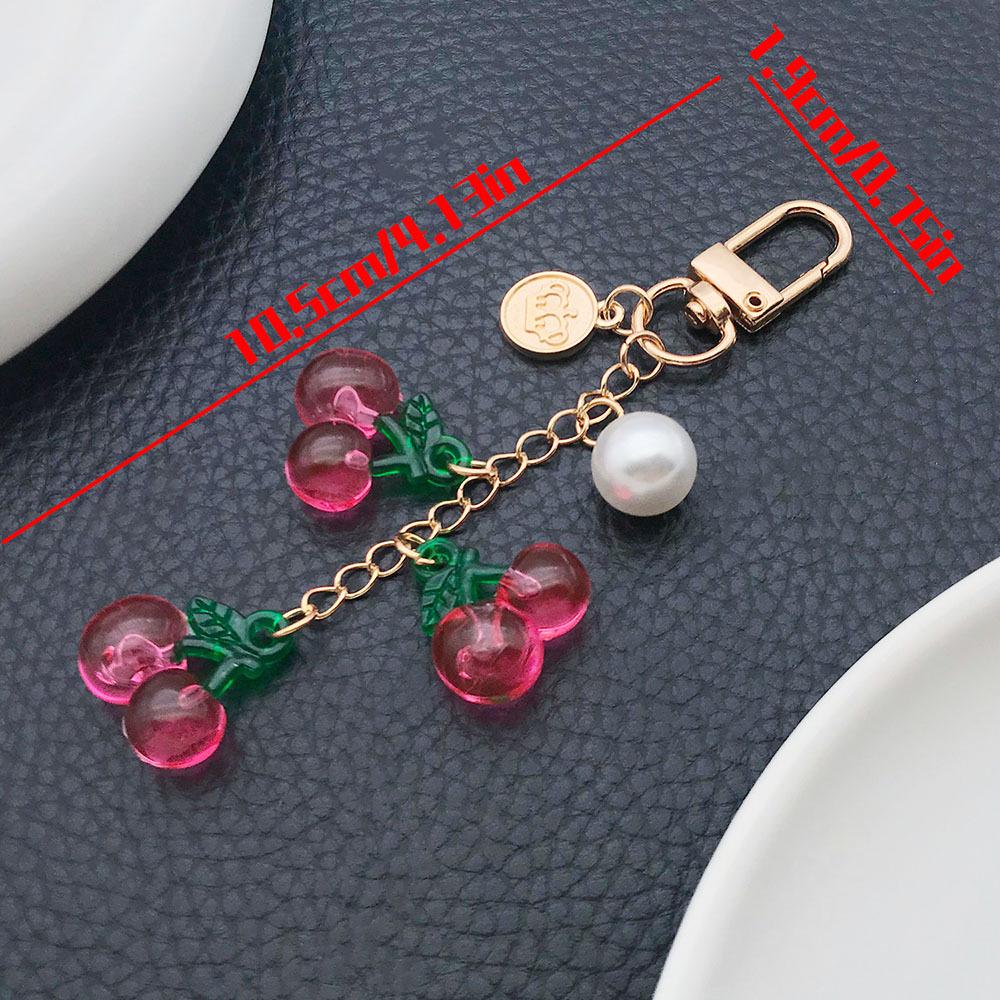 Transparent Rose Red Cherry Pearl Keychain: Creative Earphone Case & Backpack Ornament Pendant