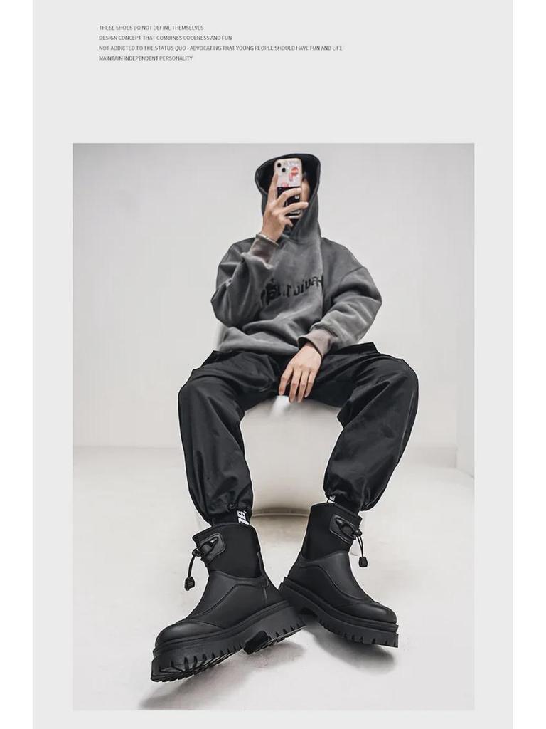 Men's Winter Fashion Waterproof Non-Slip High-Top Leather Boots with Thick Soles and Height Increase