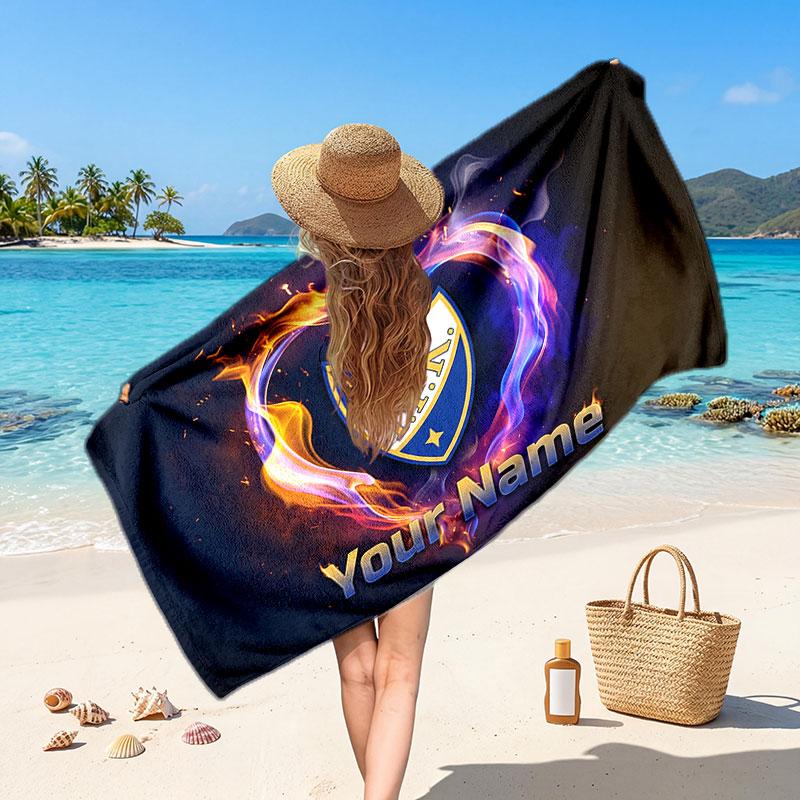 ifk göteborg Custom Beach Towel, Personalized Name Text Print, Football Logo Soft Quick‑Dry Towel Holiday Gift