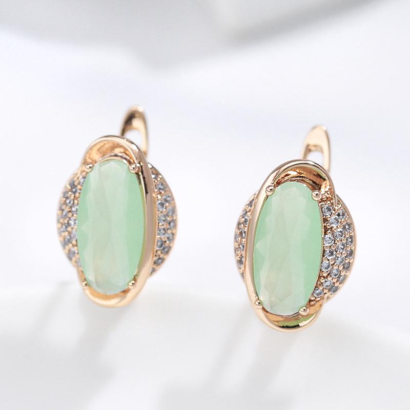 Emerald Cut Oval Natural Zircon Drop Earrings Women  Rose Gold Color Crystal Accessories Ethnic Daily Fine Jewelry