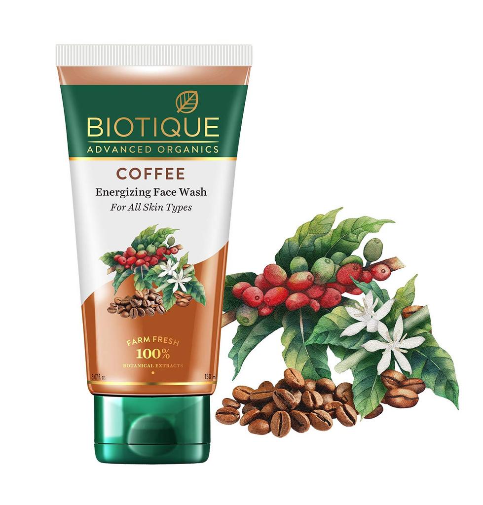 Biotique Coffee Face Wash 150ml For Glowing Skin, Purifies & Unclogs Pores, Paraben Free, SLS Free, Energizing Cleanser