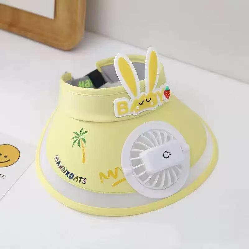 Dual Use Hollow Top Cooling Fan Hat, Oversized Brim Candy Color Sun Hat, Windy Outdoor Travel Visor Cap for Men Women