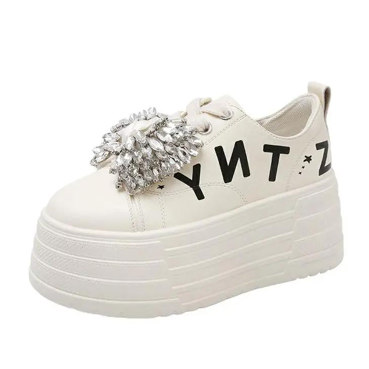 Fashion 8CM Ankle Boots Spring Women Fashion Bling Butterfly-knot Chunky Sneaker Vulcanize Autumn Motorcycle Platform Wedge Flats Shoes