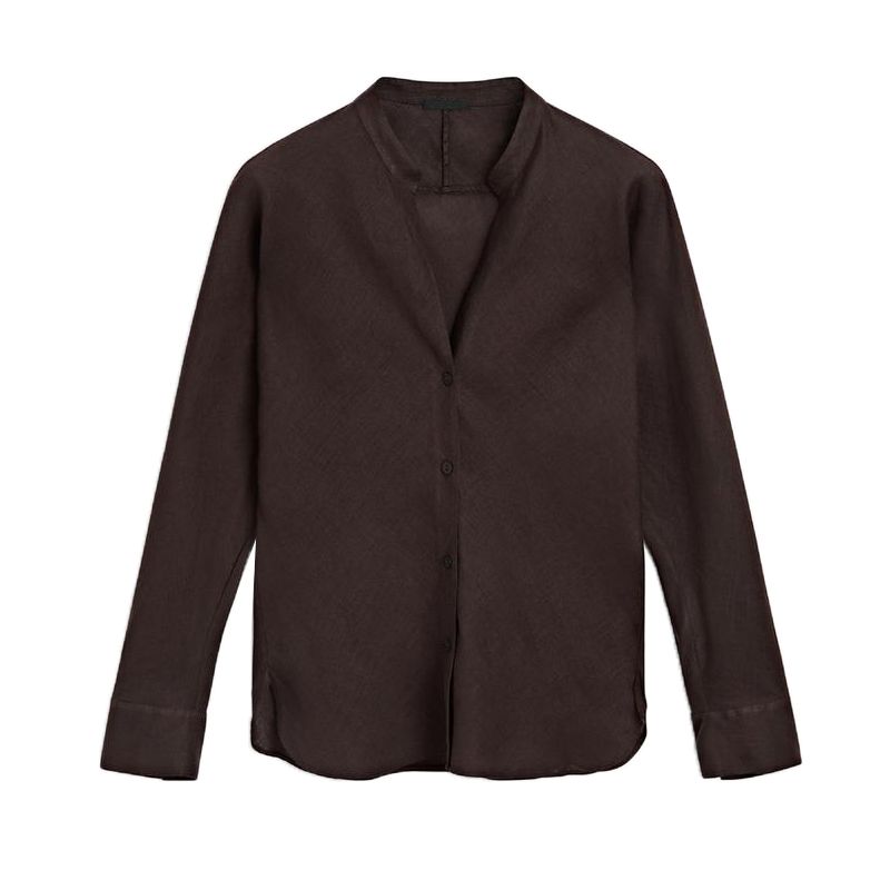 MD Spring and Summer Women's Clothing French Minimalist Style Fancy V Neck Light Linen Blended Long Sleeves Shirt 5122505