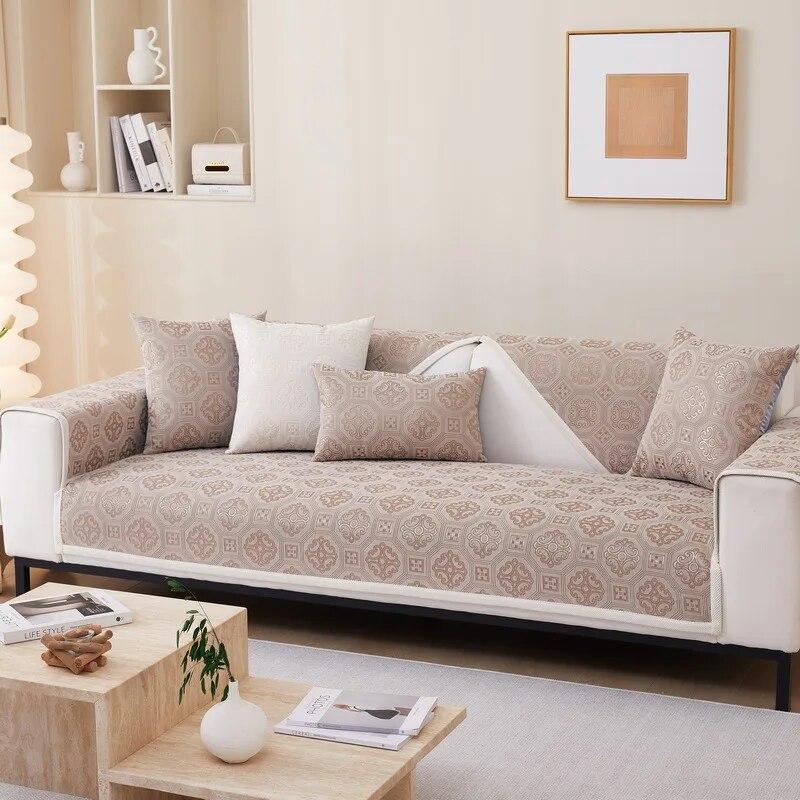Chenille Jacquard Sofa Cover Anti Slip Solid Color Sofa Towel Decoration Home Furnishing Universal for All Seasons Sofa Cushion