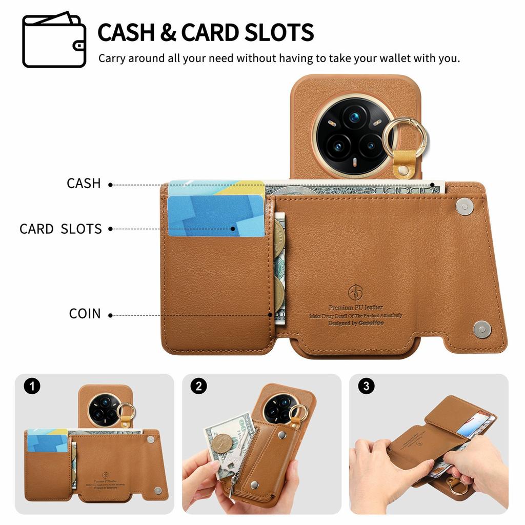 For Realme 14 Pro 5G Case D-Ring Holder Leather + PC + TPU Phone Cover with Wallet Kickstand