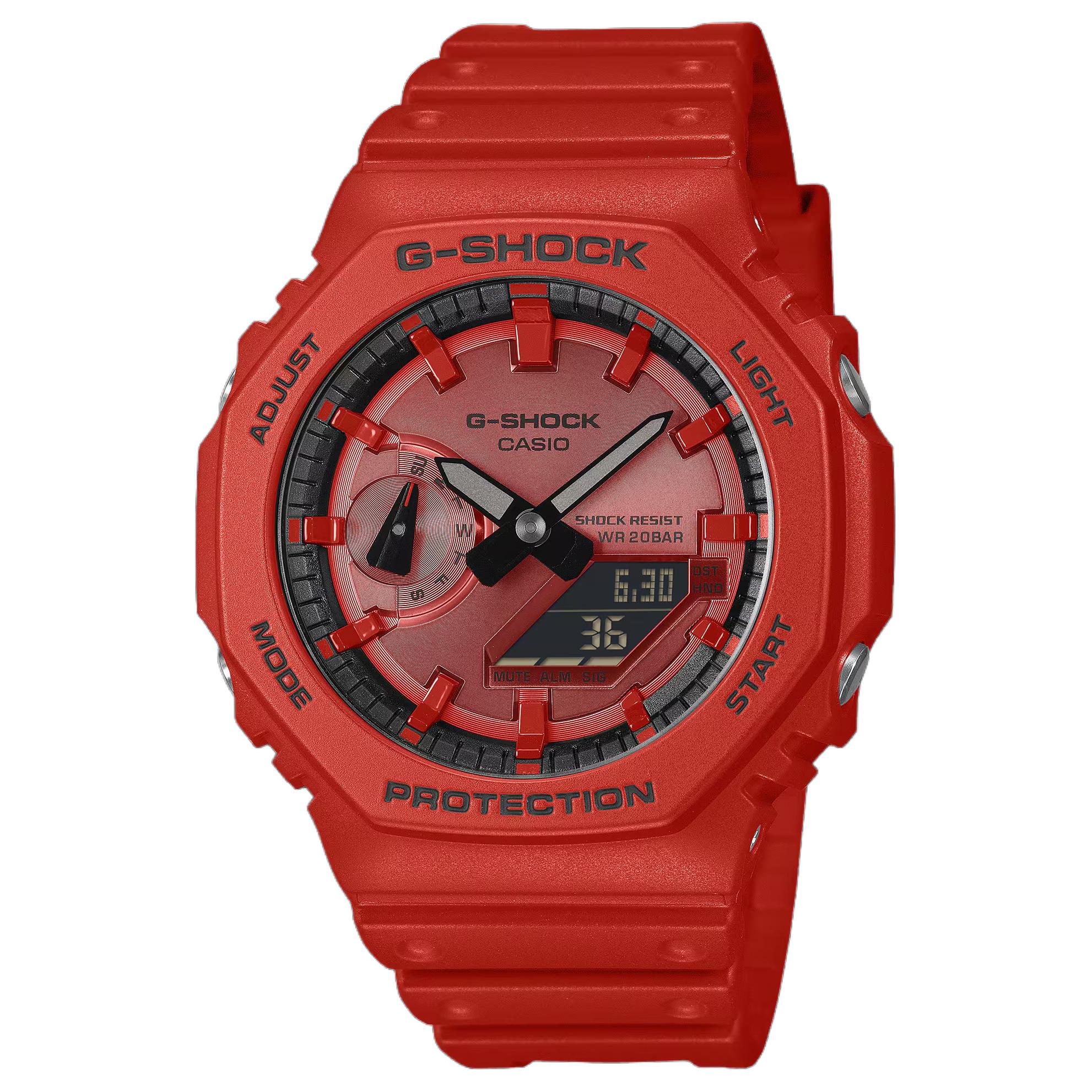 

Casio 2100 Series 200M Waterproof World Time Timer Quartz Movement Resin Strap Watch Men watches Red GA-2100RRB-4A Red Watch Dial
