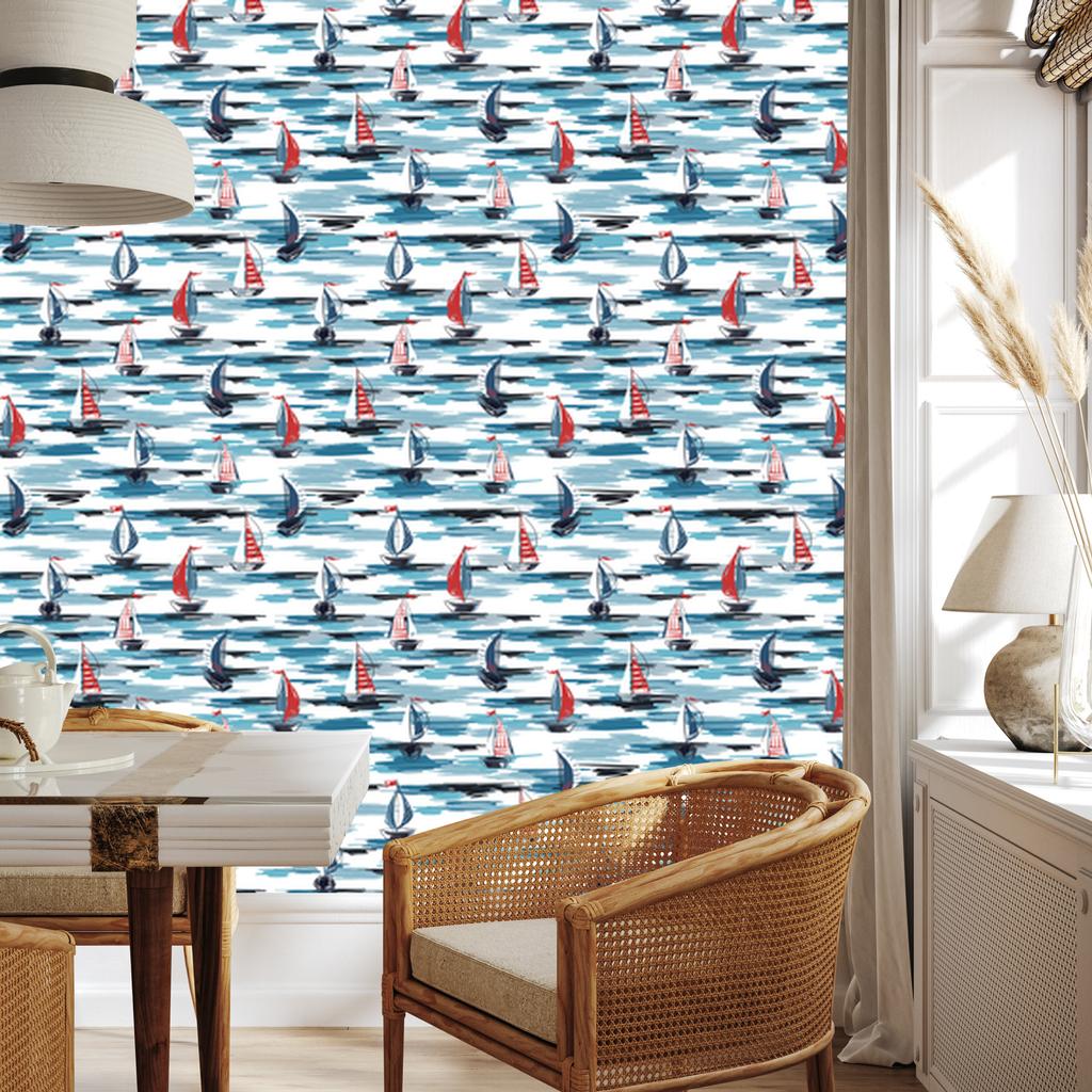 Painted sailboats at sea wallpaper for living room and bedroom 50x1000