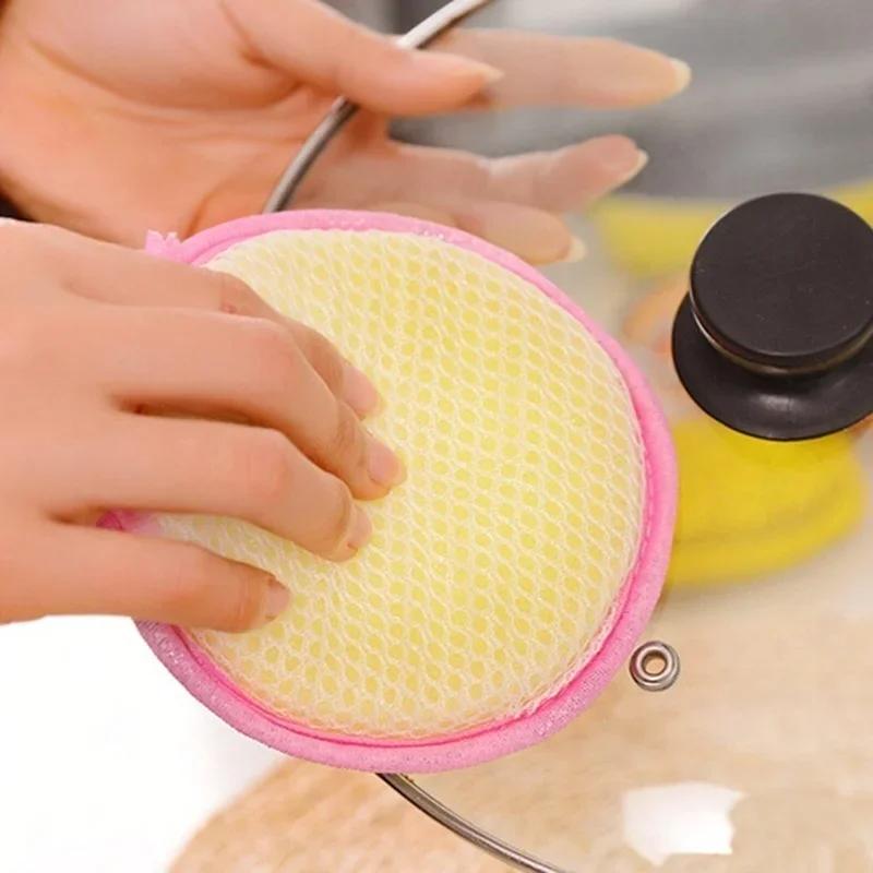 2 Pcs Random Color Double-sided Dish Washing Sponge Dish Towel Clean Steel Washing Ball  Kitchen Towels Accessories Small Tools