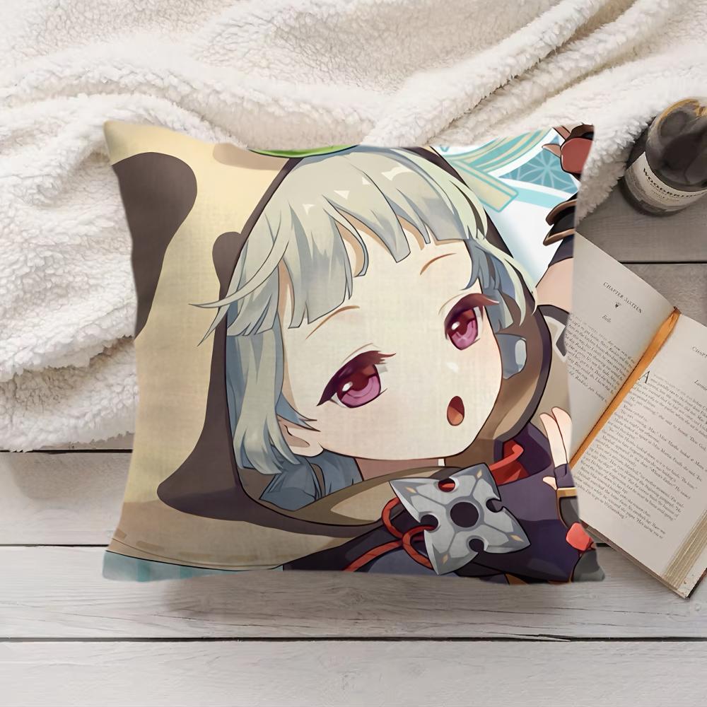Sayu Genshin Impact Cute Cushion Cover Silky Short Plush Invisible Zipper Dustproof Sofa Pillow Case For Home Decor
