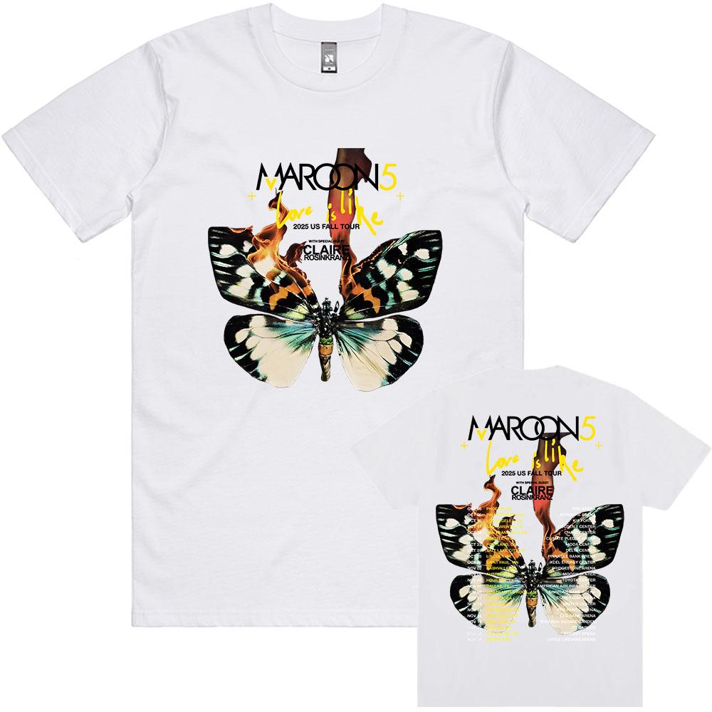 MAROON 5 Love Is Like Tour T-shirt Album Graphic Printing Tshirts Grunge Fashion Unisex Streetwear Cotton Summer Men T Shirt Top