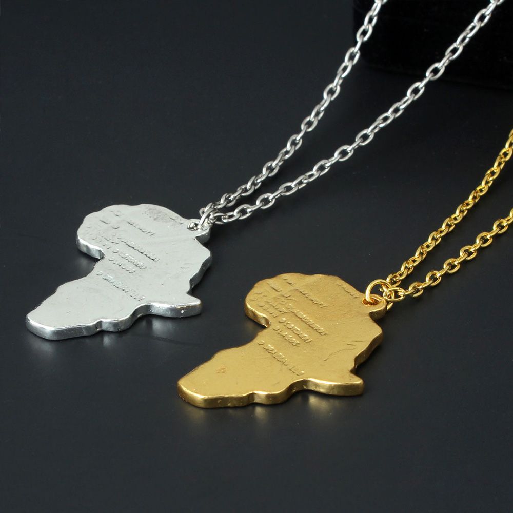 Ethnic Men Country Fashion Chain Jewelry Pendant Necklace African Map Gold