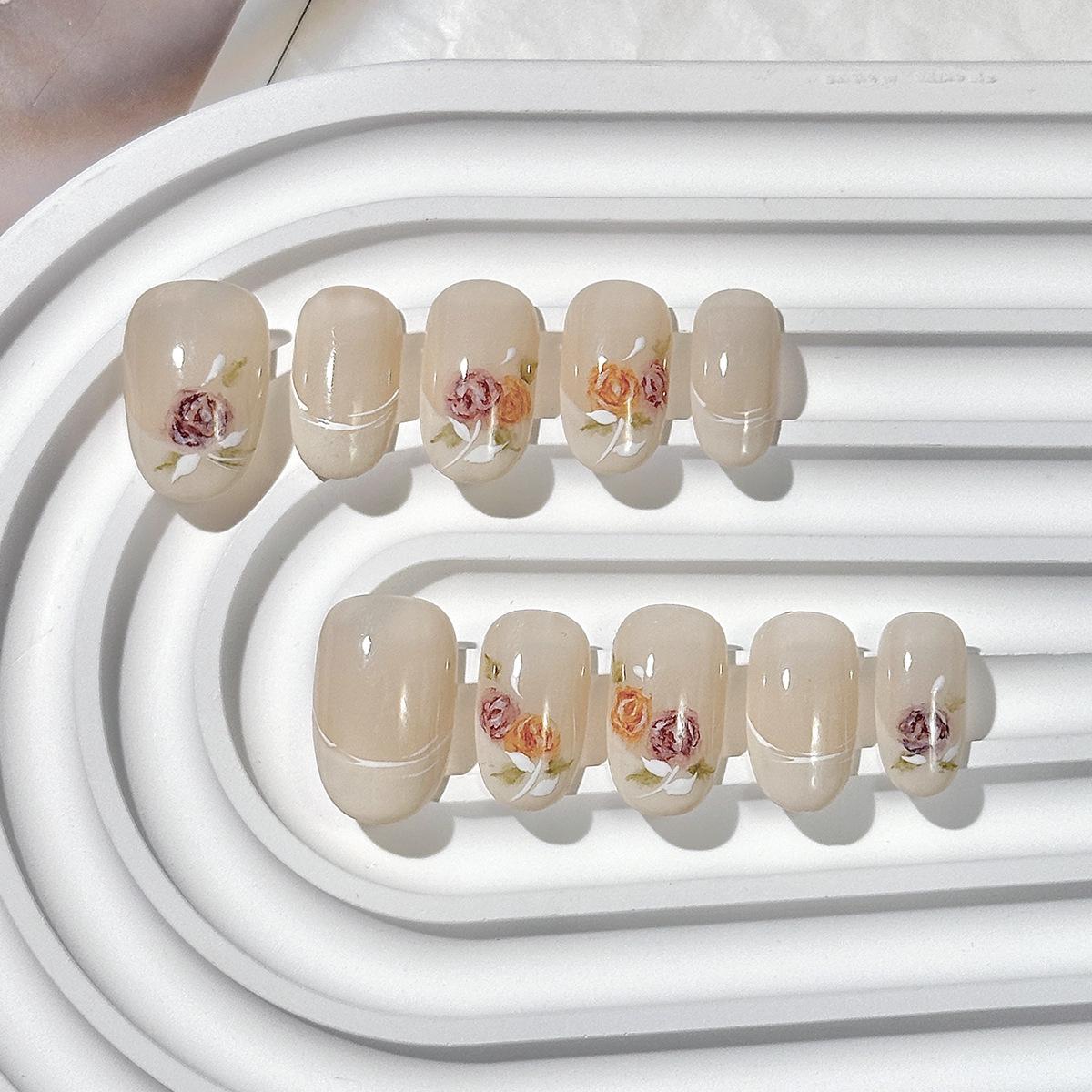 

Handcrafted Medium Oval Chinese Style Boutique Nails - High-Quality Wearable French Nail Art Patches