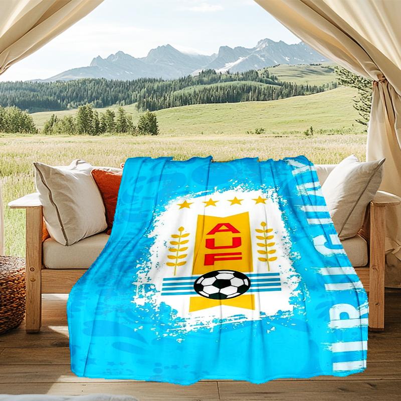 1pz Coperta morbida in flanella stampata con bandiera del football nazionale dell'Uruguay per camera da letto adulta, soggiorno, divano, campeggio, viaggi, regali per tifosi, regali di Natale