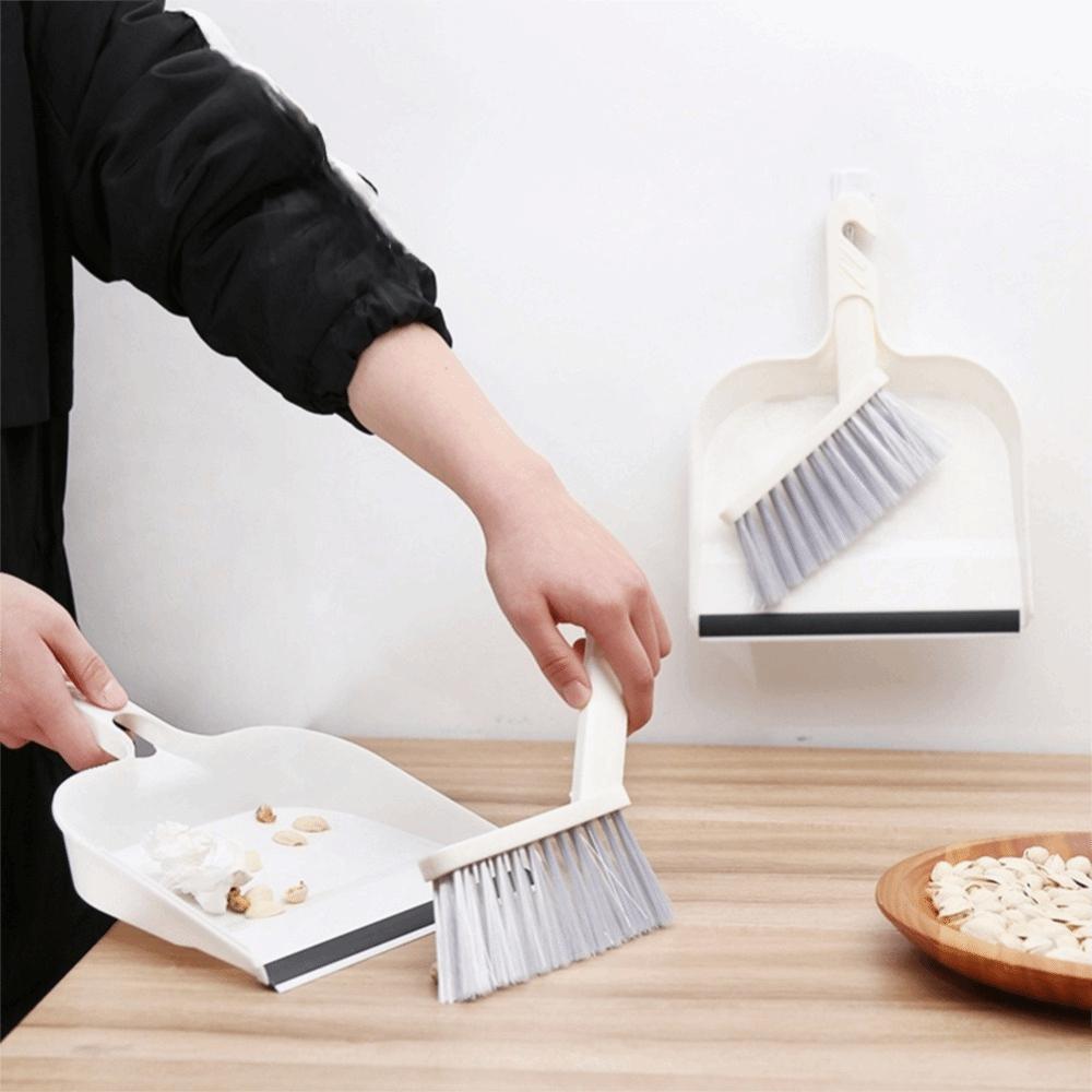 2pcs Plastic Desktop Sweeping Tool White Dustpan Brush Kit Mini Broom Set  Desktop Cleaning