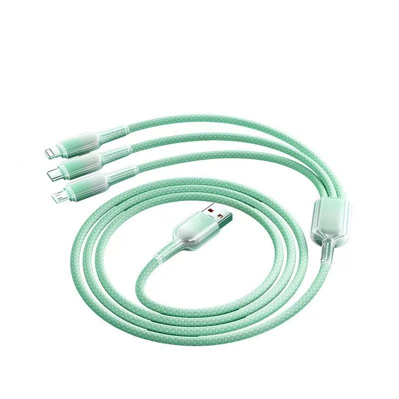 Crystal Gradient Braided Three-in-One Charging Cable for Huawei, Apple, and Android.