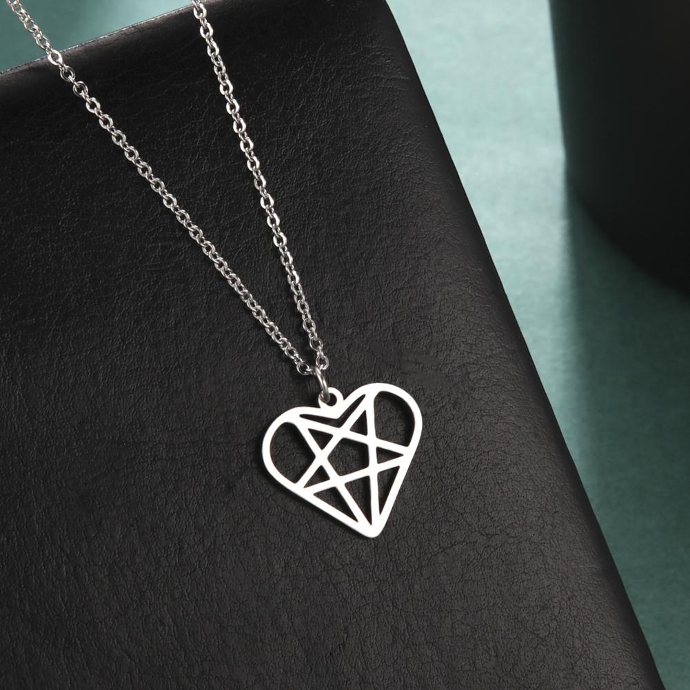 Unift Heartagram Pentacle Pentagram Necklaces for Women Stainless Steel Jewelry Fashion Geometric Pendant Neck Chain Accessories