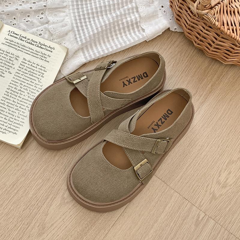 Retro French Versatile Thick-soled Shallow-mouth Single Shoes for Women's 2025 New Spring and Autumn with Skirts, Round Head Heightening Mary Jane