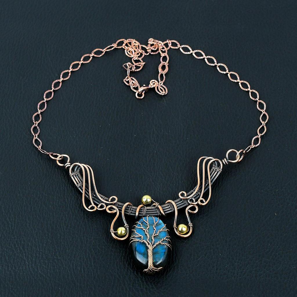Lovely Labradorite Gemstone Handmade Pure Copper Wire Wrap Jewelry Necklace For Women